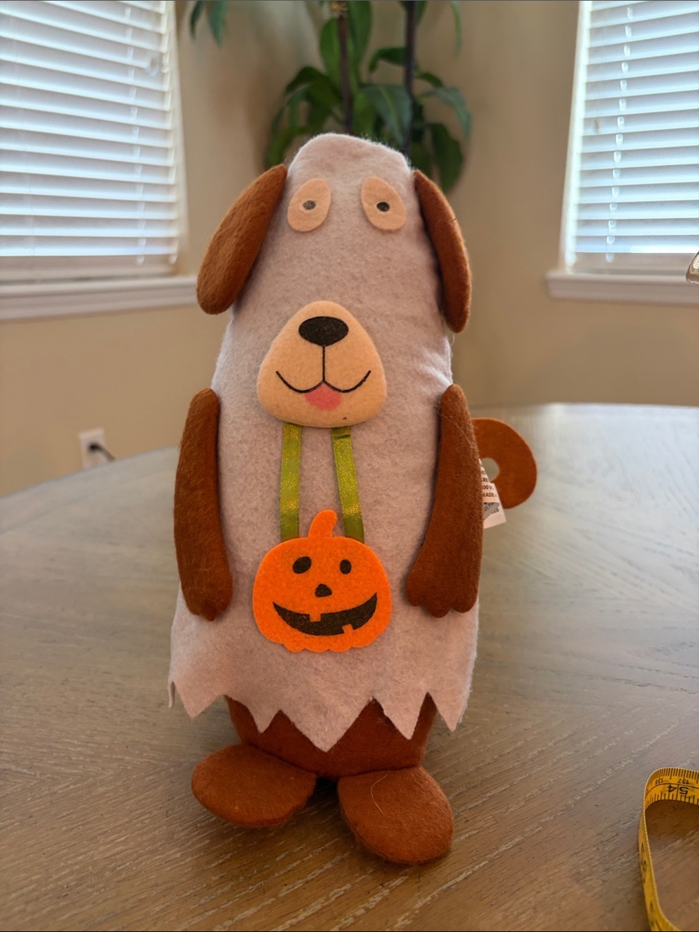 Plush Dog Halloween Treat Toy in Light Gray and Brown